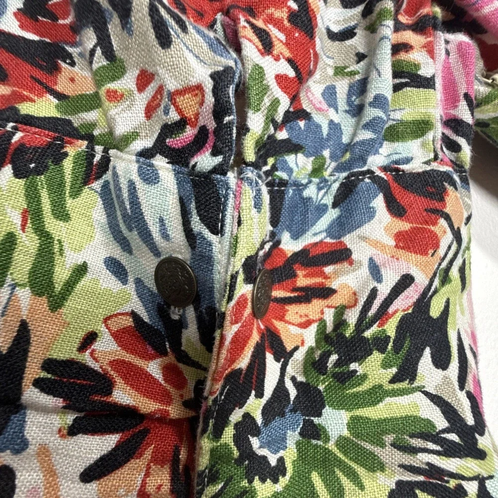 JG Hook Midi Dress Size 10 Linen Faux Wrap Multicolor Abstract Floral Belted - Picture 9 of 16